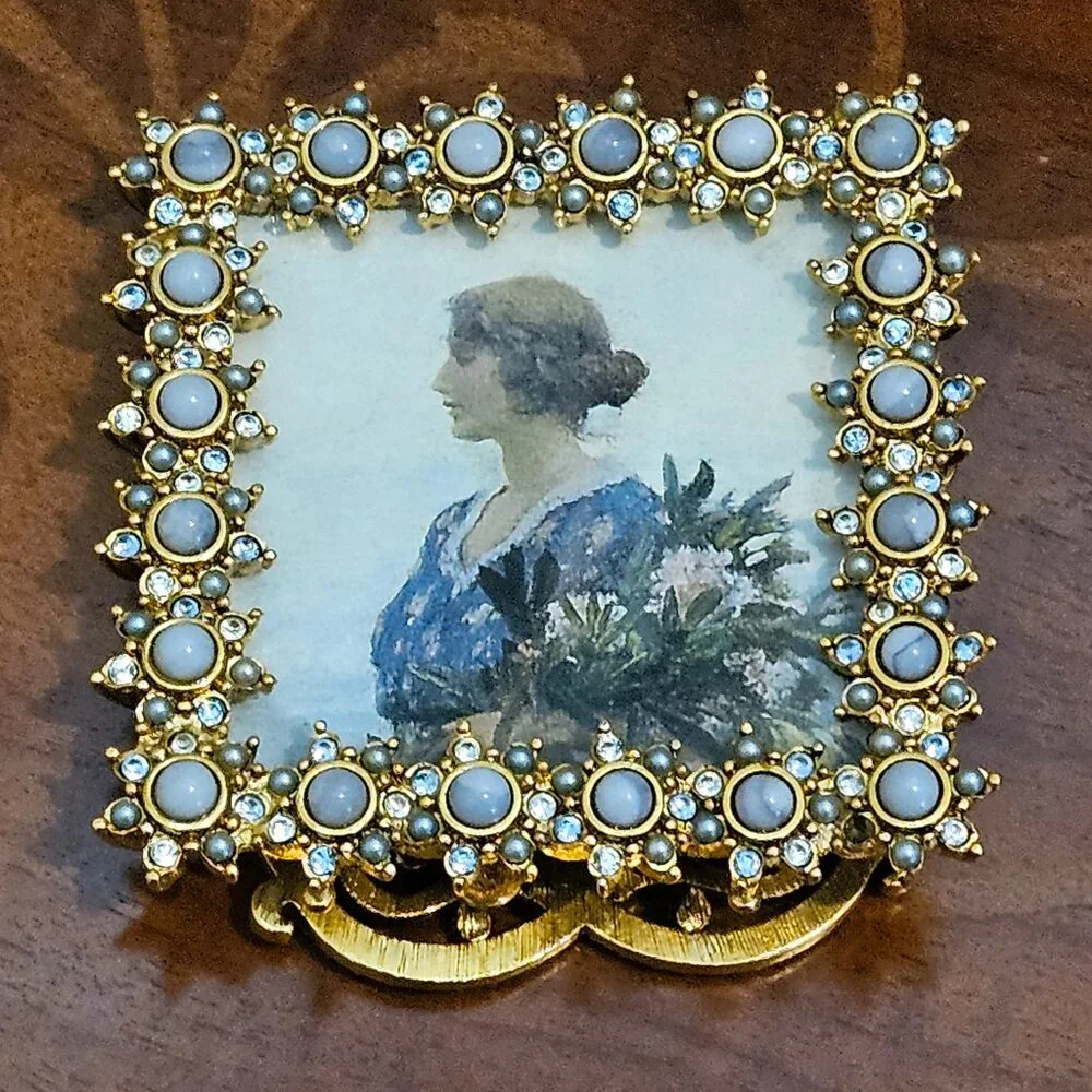 RARE JAY STRONGWATER FLOWER EDGE DELFT GARDEN PEARL STONE CRYSTAL ENAMEL FRAME
